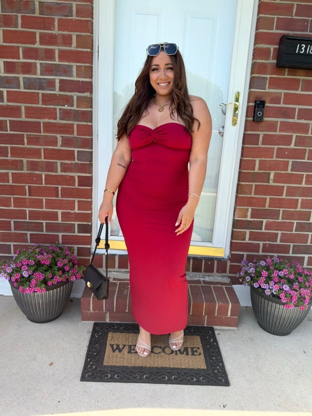 Misguided Strapless Twist-Front Maxi Dress in Burgundy